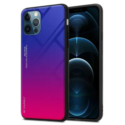 CADORABO Ohišje, združljiv z jabolkom v vijolični - rdeči - dvobarvni zaščitni pokrov iz silikona TPU in hrbta iz kaljenega stekla