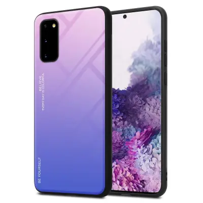 CADORABO Ohišje, združljiv s Samsungom v roza - modri - dvobarvni zaščitni pokrov iz silikona TPU in hrbta iz kaljenega stekla