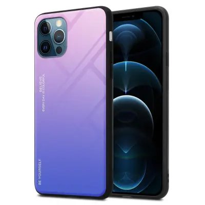 CADORABO Ohišje, združljiv z jabolkom v roza - modri - dvobarvni zaščitni pokrov iz silikona TPU in hrbta iz kaljenega stekla