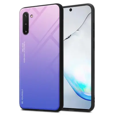 CADORABO Ohišje, združljiv s Samsungom v roza - modri - dvobarvni zaščitni pokrov iz silikona TPU in hrbta iz kaljenega stekla