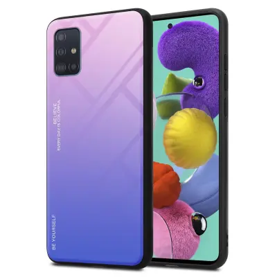 CADORABO Ohišje, združljiv s Samsungom v roza - modri - dvobarvni zaščitni pokrov iz silikona TPU in hrbta iz kaljenega stekla