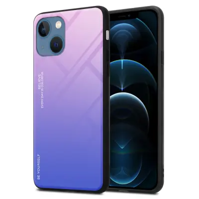 CADORABO Ohišje, združljiv z jabolkom v roza - modri - dvobarvni zaščitni pokrov iz silikona TPU in hrbta iz kaljenega stekla