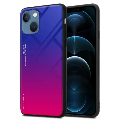 CADORABO Ohišje, združljiv z jabolkom v vijolični - rdeči - dvobarvni zaščitni pokrov iz silikona TPU in hrbta iz kaljenega stekla