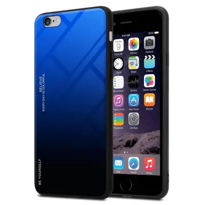 CADORABO Ohišje, združljiv z jabolkom v modri barvi - črni - dvobarvni zaščitni pokrov iz silikona TPU in hrbta iz kaljenega stekla