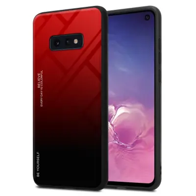 CADORABO Ohišje, združljiv s Samsungom v rdeči barvi - črni - dvobarvni zaščitni pokrov iz silikona TPU in hrbta iz kaljenega stekla