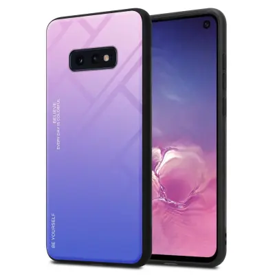 CADORABO Ohišje, združljiv s Samsungom v roza - modri - dvobarvni zaščitni pokrov iz silikona TPU in hrbta iz kaljenega stekla
