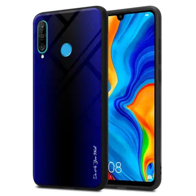 CADORABO Ohišje, združljiv s Huawei - Stripe Optics v kobaltu vijolični - zaščitni pokrov iz silikona TPU in hrbet iz kaljenega stekla