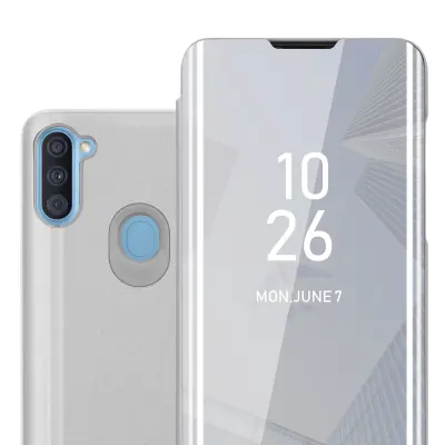CADORABO Ohišje, združljiv s Samsungom v Agate Silver - Clear View Zrcalo Zaščitni pokrov s funkcijo stojala 360 stopinj zaščita