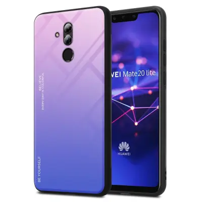 CADORABO Ohišje, združljiv s Huawei v roza - modri - dvobarvni zaščitni pokrov iz silikona TPU in hrbta iz kaljenega stekla