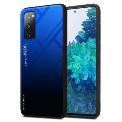 CADORABO Ohišje, združljiv s Samsungom v modri barvi - črni - dvobarvni zaščitni pokrov iz silikona TPU in hrbta iz kaljenega stekla