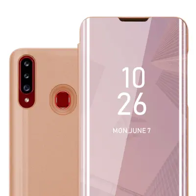 CADORABO CARE, združljiv s Samsungom v Kunzit Pink - prozorno za zaščito z ogledalom z zrcalo z funkcijo stojala 360 stopinj zaščita