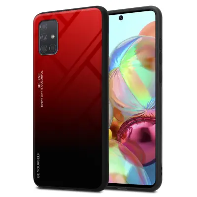CADORABO Ohišje, združljiv s Samsungom v rdeči barvi - črni - dvobarvni zaščitni pokrov iz silikona TPU in hrbta iz kaljenega stekla