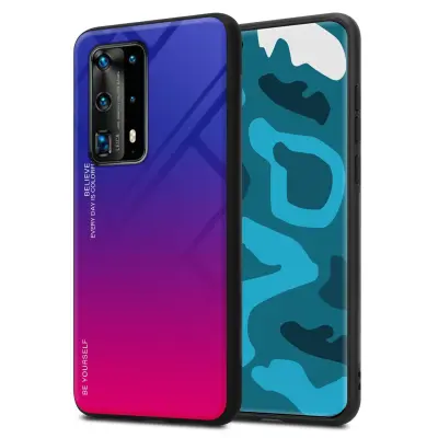 CADORABO Ohišje, združljiv s Huawei v vijolični - rdeči - dvobarvni zaščitni pokrov iz silikona TPU in hrbta iz kaljenega stekla