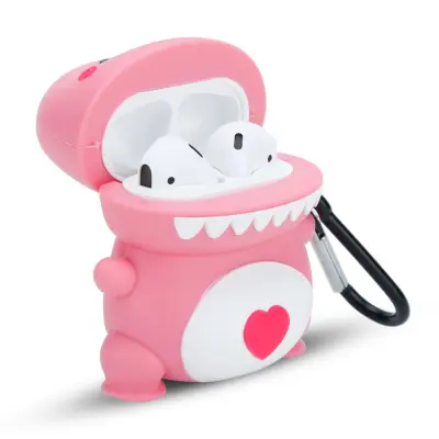 Cadorabo Case, združljiv z Apple - Design Love Diosaur Pink - Prenosne silikonske slušalke Zaščitni pokrov 3D Keychain