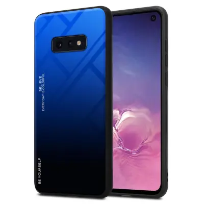 CADORABO Ohišje, združljiv s Samsungom v modri barvi - črni - dvobarvni zaščitni pokrov iz silikona TPU in hrbta iz kaljenega stekla
