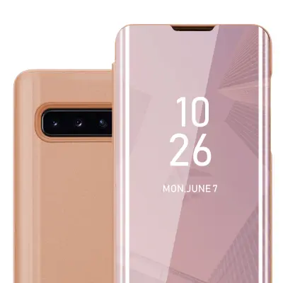 CADORABO CARE, združljiv s Samsungom v Kunzit Pink - prozorno za zaščito z ogledalom z zrcalo z funkcijo stojala 360 stopinj zaščita