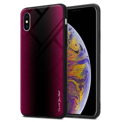 CADORABO Ohišje, združljiv z Apple - Stripe Optics v Crimson Pink - Zaščitni pokrov iz silikona TPU in hrbta iz kaljenega stekla
