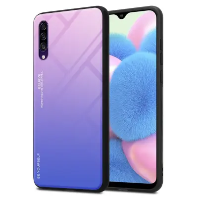 CADORABO Ohišje, združljiv s Samsungom v roza - modri - dvobarvni zaščitni pokrov iz silikona TPU in hrbta iz kaljenega stekla