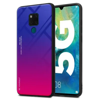 CADORABO Ohišje, združljiv s Huawei v vijolični - rdeči - dvobarvni zaščitni pokrov iz silikona TPU in hrbta iz kaljenega stekla