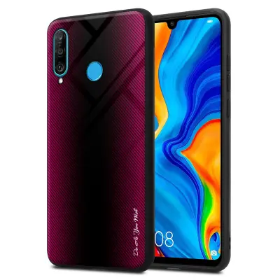 CADORABO Ohišje, združljiv s Huawei - Stripe Optics v Crimson Pink - Zaščitni pokrov iz silikona TPU in hrbta iz kaljenega stekla