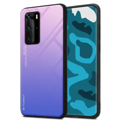 CADORABO Ohišje, združljiv s Huawei v roza - modri - dvobarvni zaščitni pokrov iz silikona TPU in hrbta iz kaljenega stekla