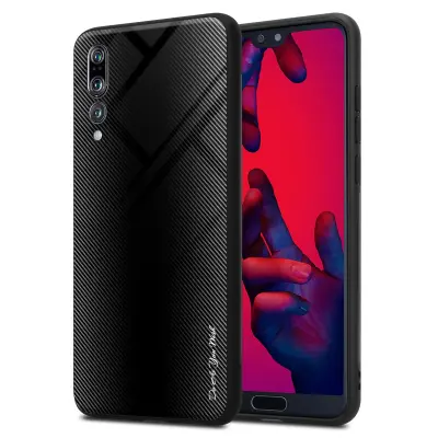 CADORABO Ohišje, združljiv s Huawei - Stripe Optics v Opal Black - Zaščitni pokrov iz silikona TPU in hrbta iz kaljenega stekla