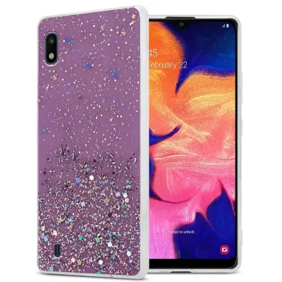 CADORABO Ohišje, združljiv s Samsungom v vijolični barvi z bleščicami - zaščitni pokrov iz fleksibilnega silikona TPU s penečimi bleščicami