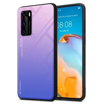 CADORABO Ohišje, združljiv s Huawei v roza - modri - dvobarvni zaščitni pokrov iz silikona TPU in hrbta iz kaljenega stekla
