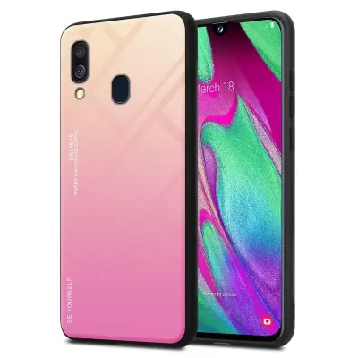 CADORABO Ohišje, združljiv s Samsungom v rumeni - roza - dvobarvni zaščitni pokrov iz silikona TPU in hrbta iz kaljenega stekla