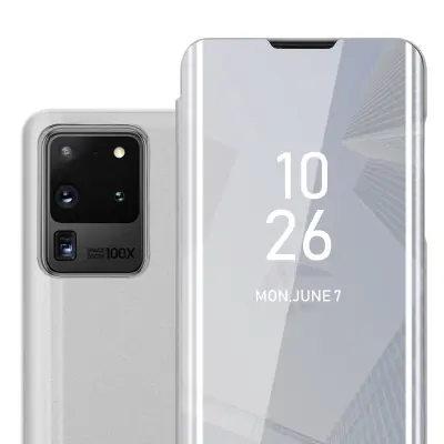 CADORABO Ohišje, združljiv s Samsungom v Agate Silver - Clear View Zrcalo Zaščitni pokrov s funkcijo stojala 360 stopinj zaščita