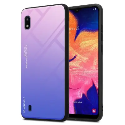 CADORABO Ohišje, združljiv s Samsungom v roza - modri - dvobarvni zaščitni pokrov iz silikona TPU in hrbta iz kaljenega stekla