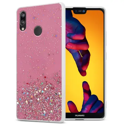 Cadorabo Case, združljiv s Huawei v roza barvi z bleščicami - zaščitni pokrov iz fleksibilnega silikona TPU s penečimi bleščicami