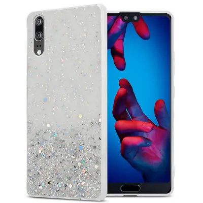 Cadorabo Case, združljiv s Huawei v prozornici z bleščicami - zaščitnim pokrovom, narejen iz fleksibilnega silikona TPU s penečimi bleščicami