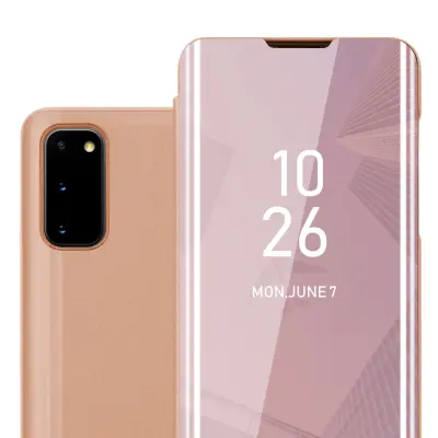 CADORABO CARE, združljiv s Samsungom v Kunzit Pink - prozorno za zaščito z ogledalom z zrcalo z funkcijo stojala 360 stopinj zaščita