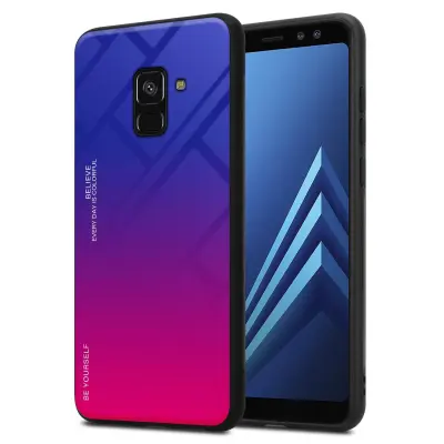 CADORABO Ohišje, združljiv s Samsungom v vijolični - rdeči - dvobarvni zaščitni pokrov iz silikona TPU in hrbta iz kaljenega stekla