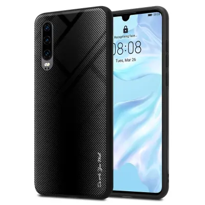 CADORABO Ohišje, združljiv s Huawei - Stripe Optics v Opal Black - Zaščitni pokrov iz silikona TPU in hrbta iz kaljenega stekla
