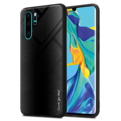 CADORABO Ohišje, združljiv s Huawei - Stripe Optics v Opal Black - Zaščitni pokrov iz silikona TPU in hrbta iz kaljenega stekla