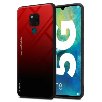 CADORABO Ohišje, združljiv s Huaweijem v rdeči barvi - črni - dvobarvni zaščitni pokrov iz silikona TPU in hrbta iz kaljenega stekla