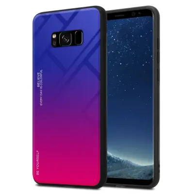 CADORABO Ohišje, združljiv s Samsungom v vijolični - rdeči - dvobarvni zaščitni pokrov iz silikona TPU in hrbta iz kaljenega stekla