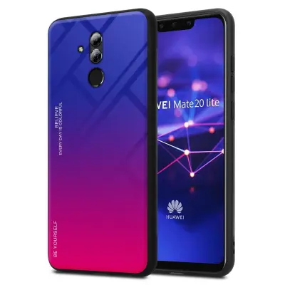 CADORABO Ohišje, združljiv s Huawei v vijolični - rdeči - dvobarvni zaščitni pokrov iz silikona TPU in hrbta iz kaljenega stekla