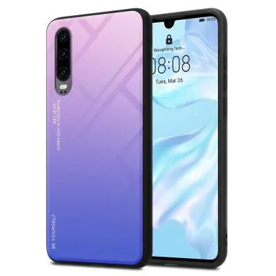 CADORABO Ohišje, združljiv s Huawei v roza - modri - dvobarvni zaščitni pokrov iz silikona TPU in hrbta iz kaljenega stekla