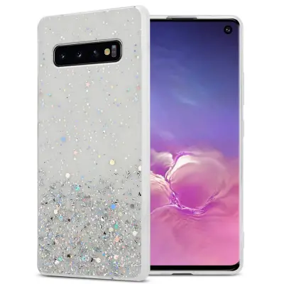 Cadorabo Case, združljiv s Samsungom v prozornem z bleščicami - zaščitnim pokrovom, narejen iz fleksibilnega silikona TPU s penečimi bleščicami