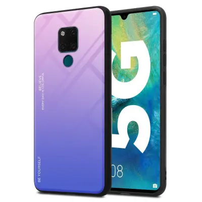 CADORABO Ohišje, združljiv s Huawei v roza - modri - dvobarvni zaščitni pokrov iz silikona TPU in hrbta iz kaljenega stekla