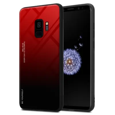 CADORABO Ohišje, združljiv s Samsungom v rdeči barvi - črni - dvobarvni zaščitni pokrov iz silikona TPU in hrbta iz kaljenega stekla