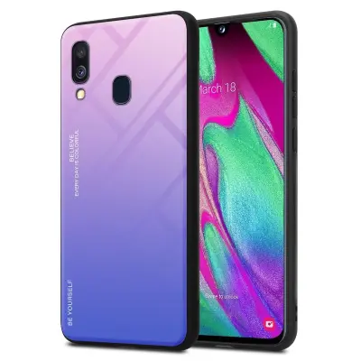 CADORABO Ohišje, združljiv s Samsungom v roza - modri - dvobarvni zaščitni pokrov iz silikona TPU in hrbta iz kaljenega stekla