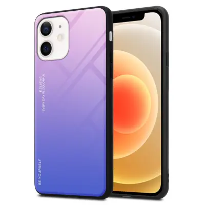 CADORABO Ohišje, združljiv z jabolkom v roza - modri - dvobarvni zaščitni pokrov iz silikona TPU in hrbta iz kaljenega stekla