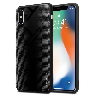 CADORABO Ohišje, združljiv z Apple - Stripe Optics v Opal Black - Zaščitni pokrov iz silikona TPU in hrbta iz kaljenega stekla