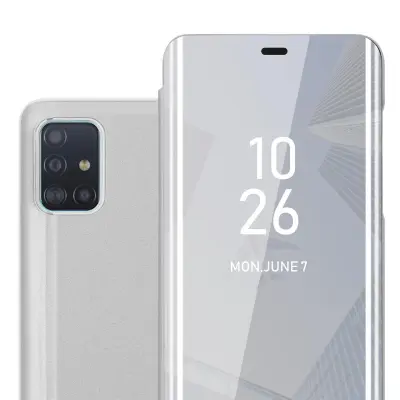 CADORABO Ohišje, združljiv s Samsungom v Agate Silver - Clear View Zrcalo Zaščitni pokrov s funkcijo stojala 360 stopinj zaščita