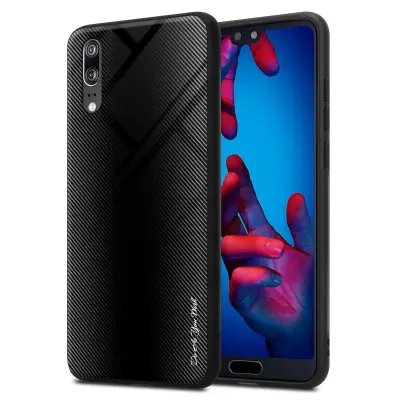 CADORABO Ohišje, združljiv s Huawei - Stripe Optics v Opal Black - Zaščitni pokrov iz silikona TPU in hrbta iz kaljenega stekla