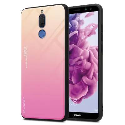 CADORABO Ohišje, združljiv s Huawei v rumeni - roza - dvobarvni zaščitni pokrov iz silikona TPU in hrbta iz kaljenega stekla